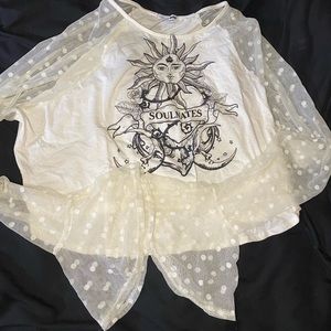 Cream crop top bell sleeve shirt